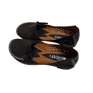 Bonavi Black Leather Ballet Flats Women's Perforated Slip On Shoes Size 7.5 EU38